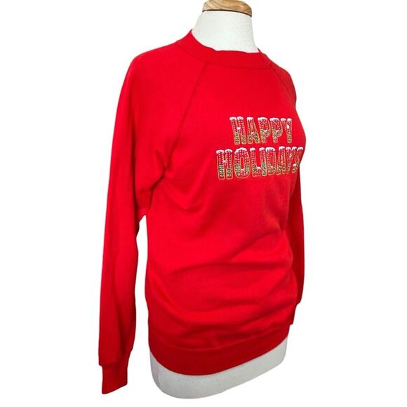 Vintage Hanes Her Way Crewneck Sweatshirt HAPPY HOLIDAYS Christmas Made In USA M - Picture 3 of 9